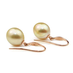 18ct Rose Gold 11mm Golden South Sea Pearl Earrings