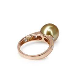 18ct Rose Gold 11mm Golden South Sea Pearl and Diamond Ring