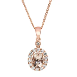 9ct Rose Gold Morganite and Diamond Halo Necklace
