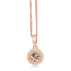 9ct Rose Gold Morganite and Diamond Halo Necklace