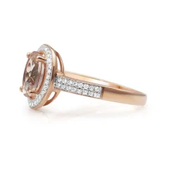 9ct Rose Gold Morganite and Diamond Halo Ring