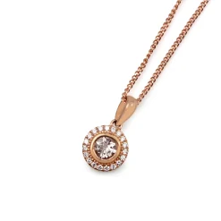 9ct Rose Gold Morganite and Diamond Halo Necklace