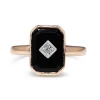 9ct Rose Gold Onyx and Diamond Rectangle Ring