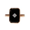 9ct Rose Gold Onyx and Diamond Large Rectangle Ring