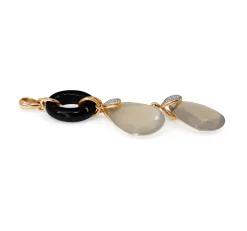 9ct Rose Gold Onyx, Diamond and Moonstone Pendant
