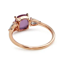18ct Rose Gold Pink Cushion Sapphire and Pear Diamond 3 Stone Ring