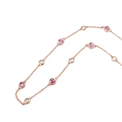 18ct Rose Gold Pink Sapphire and Rose Cut Diamond Chain / Necklace