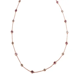 18ct Rose Gold Pink Sapphire and Rose Cut Diamond Chain / Necklace