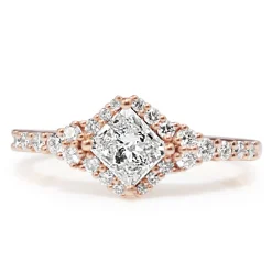 18ct Rose Gold Princess Cut Diamond Halo Ring