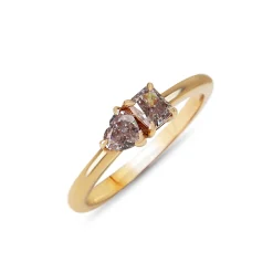 18ct Rose Gold Radiant and Heart Cut Moi et Toi Style Pink Diamond Ring