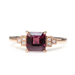 18ct Rose Gold Rhodolite Garnet Diamond Ring