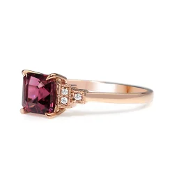 18ct Rose Gold Rhodolite Garnet Diamond Ring