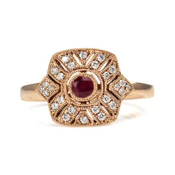 18ct Rose Gold Ruby and Diamond Art Deco Style Ring