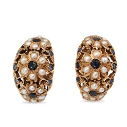 14ct Rose Gold Sapphire and Pearl Vintage Earrings