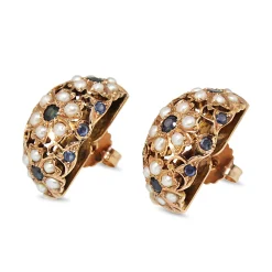 14ct Rose Gold Sapphire and Pearl Vintage Earrings