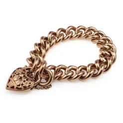 9ct Rose Gold Solid Curb Link Bracelet with Padlock Clasp