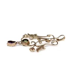 9ct Rose Gold Suffragette Peridot, Pearl and Amethyst Pendant