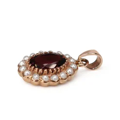 9ct Rose Gold Tourmaline and Seed Pearl Daisy Style Pendant