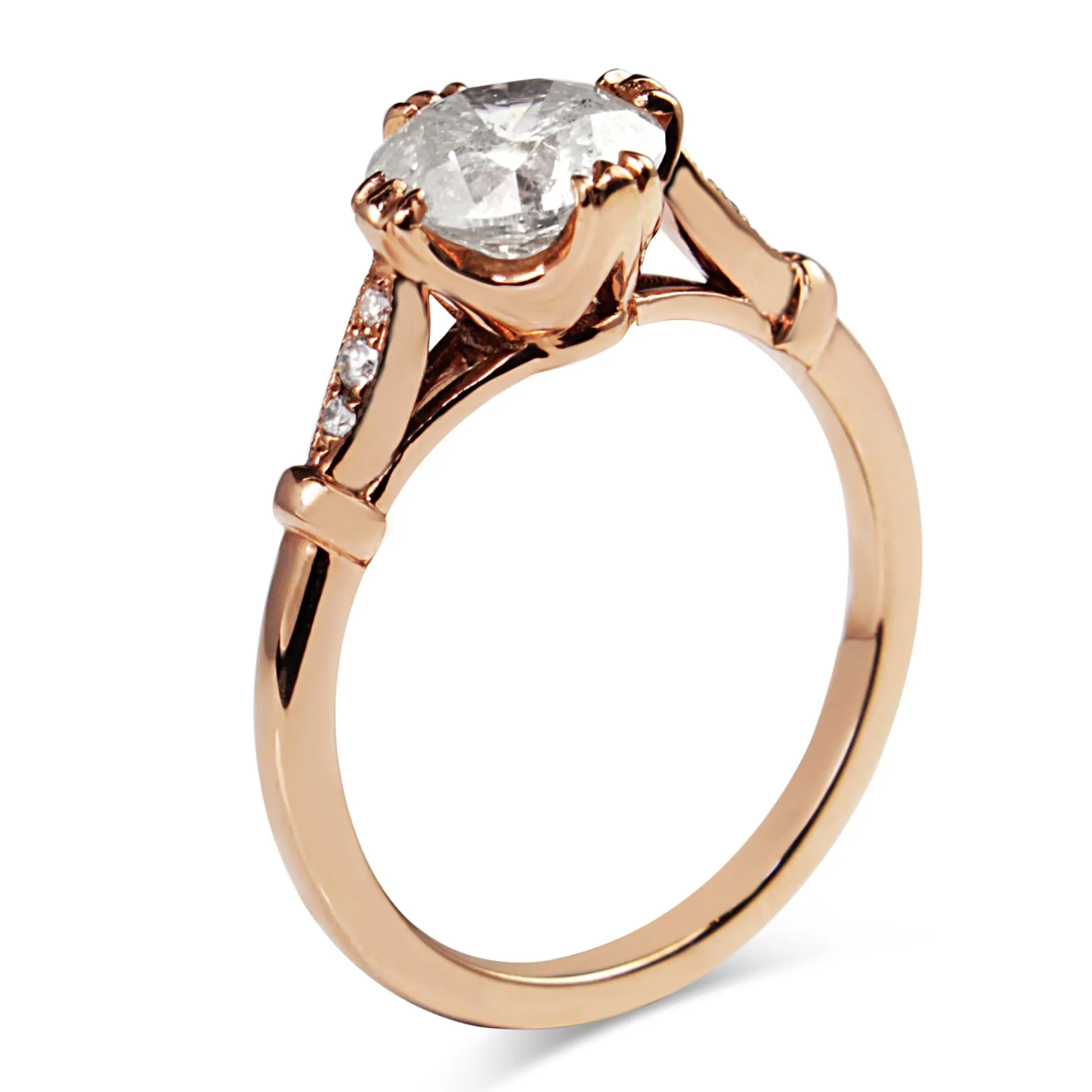 18ct Rose Gold Vintage Style Salt and Pepper Diamond Solitaire Ring