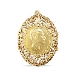 22ct Spanish Sovereign from 1877 in 14ct Filigree Locket Case