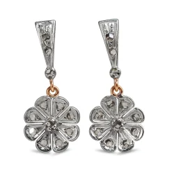 14ct White and Rose Gold Antique Rose Cut Diamond Earrings