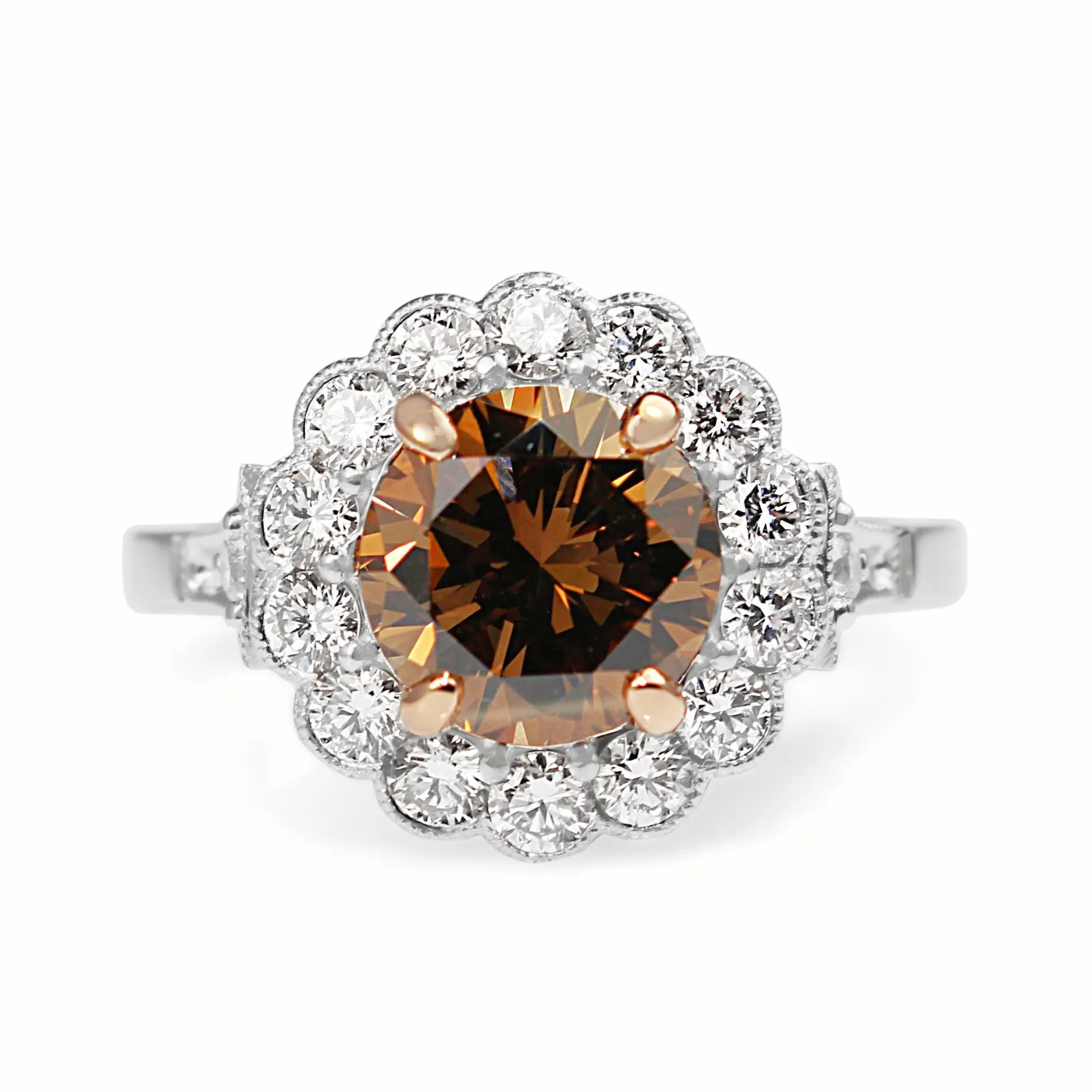 18ct White and Rose Gold Champagne Diamond Daisy Ring