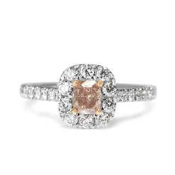 18ct White and Rose Gold Cushion Cut Pink Diamond Halo Ring