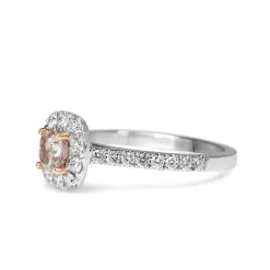 18ct White and Rose Gold Cushion Cut Pink Diamond Halo Ring