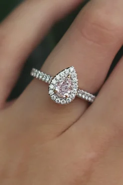 18ct White and Rose Gold Pink and White Diamond Pear Halo Ring