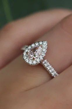 18ct White and Rose Gold Pink and White Diamond Pear Halo Ring