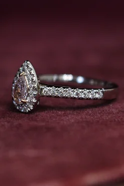 18ct White and Rose Gold Pink and White Diamond Pear Halo Ring