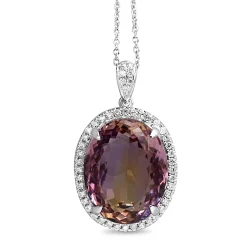 18ct White Gold 18.00 Ametrine and Diamond Halo Necklace