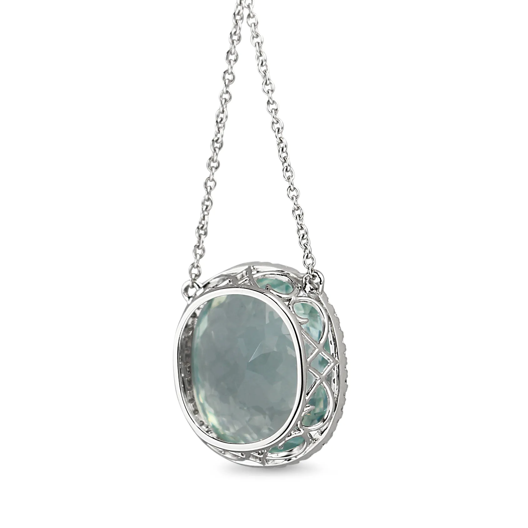 18ct White Gold 11.40 Aquamarine and Diamond Halo Necklace