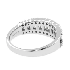 14ct White Gold 3 Row Baguette and Brilliant Cut Diamond Band Ring