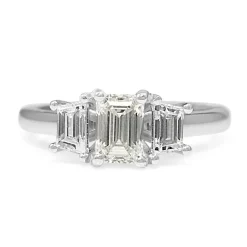 18ct White Gold 3 Stone Emerald Cut Diamond Ring