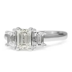 18ct White Gold 3 Stone Emerald Cut Diamond Ring
