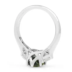 18ct White Gold 3 Stone Green Sapphire and Diamond Ring