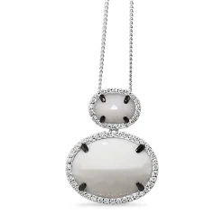 18ct White Gold Agate and Diamond Halo Pendant with Black Rhodium Claws