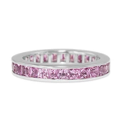 18ct White Gold All Round Channel Set Pink Sapphire Band Ring