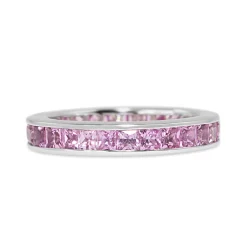18ct White Gold All Round Channel Set Pink Sapphire Band Ring