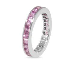 18ct White Gold All Round Channel Set Pink Sapphire Band Ring