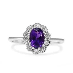 9ct White Gold Amethyst and Diamond Daisy Ring