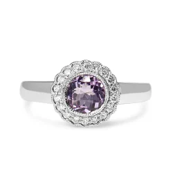 9ct White Gold Amethyst and Diamond Daisy Style Ring
