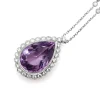 18ct White Gold Amethyst and Diamond Drop Necklace