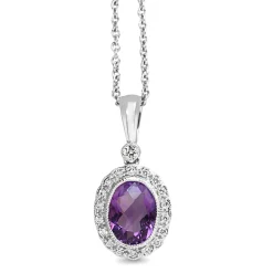9ct White Gold Amethyst and Diamond Necklace