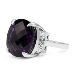 18ct White Gold Amethyst and Diamond Cocktail Ring