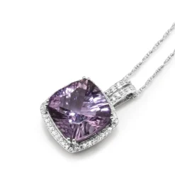 9ct White Gold Amethyst and Diamond Pendant