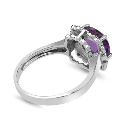 14ct White Gold Amethyst and Diamond Halo Ring