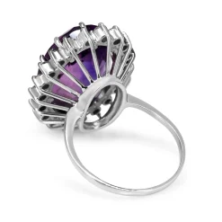 18ct White Gold Amethyst and Diamond Halo Cocktail Ring