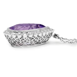 18ct White Gold Amethyst and Diamond Drop Necklace